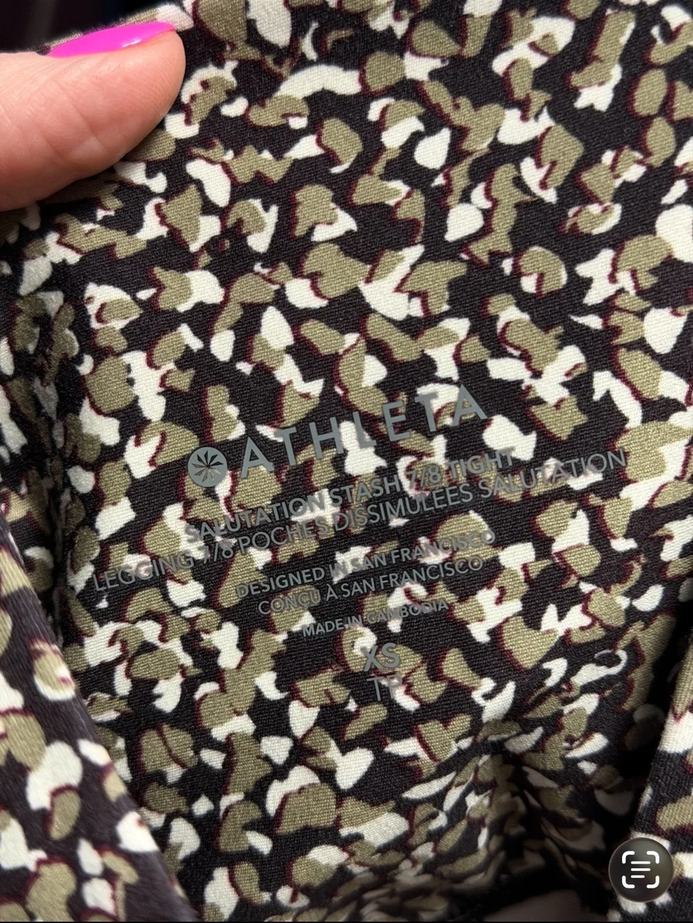 Athleta Olive Green Multi Salutation Stash Pocket 7/8 Legging- XS